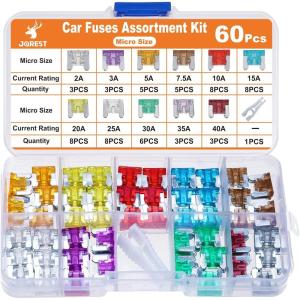 imageJOREST 180Pcs Fuse Kit60 Mini Car Fuses Assortment  60 Standard Blade Automotive Fuses  60 Micro Fuses Auto  1 Puller 11 Specifications 2Amp 3A 5A 75A 10A 15A 20A 25A 30A 35A 40A60 x micro