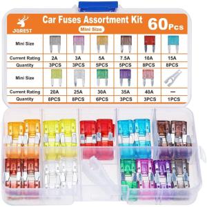 imageJOREST 180Pcs Fuse Kit60 Mini Car Fuses Assortment  60 Standard Blade Automotive Fuses  60 Micro Fuses Auto  1 Puller 11 Specifications 2Amp 3A 5A 75A 10A 15A 20A 25A 30A 35A 40A60pcs mini