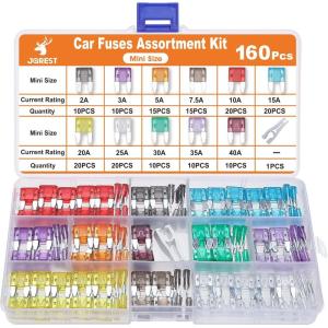 imageJOREST 180Pcs Fuse Kit60 Mini Car Fuses Assortment  60 Standard Blade Automotive Fuses  60 Micro Fuses Auto  1 Puller 11 Specifications 2Amp 3A 5A 75A 10A 15A 20A 25A 30A 35A 40A160pcs Mini