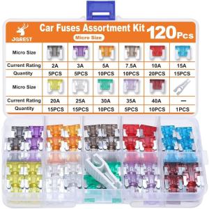 imageJOREST 180Pcs Fuse Kit60 Mini Car Fuses Assortment  60 Standard Blade Automotive Fuses  60 Micro Fuses Auto  1 Puller 11 Specifications 2Amp 3A 5A 75A 10A 15A 20A 25A 30A 35A 40A120 x micro