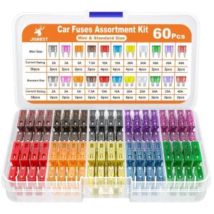 imageJOREST 180Pcs Fuse Kit60 Mini Car Fuses Assortment  60 Standard Blade Automotive Fuses  60 Micro Fuses Auto  1 Puller 11 Specifications 2Amp 3A 5A 75A 10A 15A 20A 25A 30A 35A 40A60pcs mini  standard