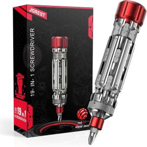 imageJOREST 19 in 1 Multibit Screwdriver Set EDC Multi Screwdriver Tool All in One Birthday Gifts Ideas for Men Him Dad Magnetic Screw Driver with Torx Phillips Hex Pocket Repair Kit for Bike FurnitureSilver Red