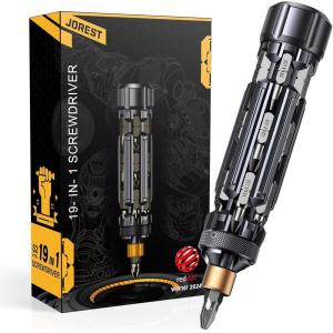 imageJOREST 19 in 1 Multibit Screwdriver Set EDC Multi Screwdriver Tool All in One Birthday Gifts Ideas for Men Him Dad Magnetic Screw Driver with Torx Phillips Hex Pocket Repair Kit for Bike FurnitureBlack Gold