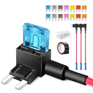 imageJOREST 4Pcs 16AWG Mini Blade Fuse Adapter 12V32V AddaCircuit Fuse Tape Holder with 14Pcs Mini 2A 3A 5A 75A 10A 15A 20A Automotive Fuses Electrical TapePuller