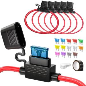 imageJOREST 5pcs 12116AWG4 Stabdard Inline Fuse Holder ATCATO Blade Automotive Fuse Holder for CarTruckMotorcycle  14pcs Standard Fuses2A 3A 5A 75A 10A 15A 20A 25A 30A 35A  Fuse Puller Tapes