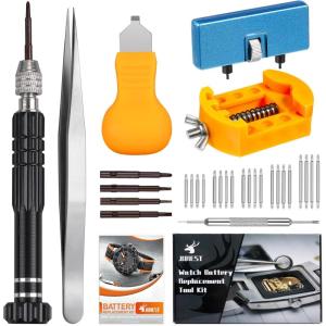 imageJOREST Watch Battery Replacement Kit Watch Repair Screwdriver Watch Band Replacement tool Watch Wrench Back Remover Watch Case Opener Watch Back Remover Holder Spring bar Tweezers