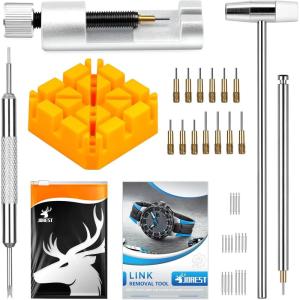 imageJOREST Watch Link Removal Tool Watch Band Tool Kit Repair Kit for Watch Bracelet Adjustment and Replacement and Resizing With User Manual Watch Link Remover 20PCS Spring Bars 13PCS Spare Needle